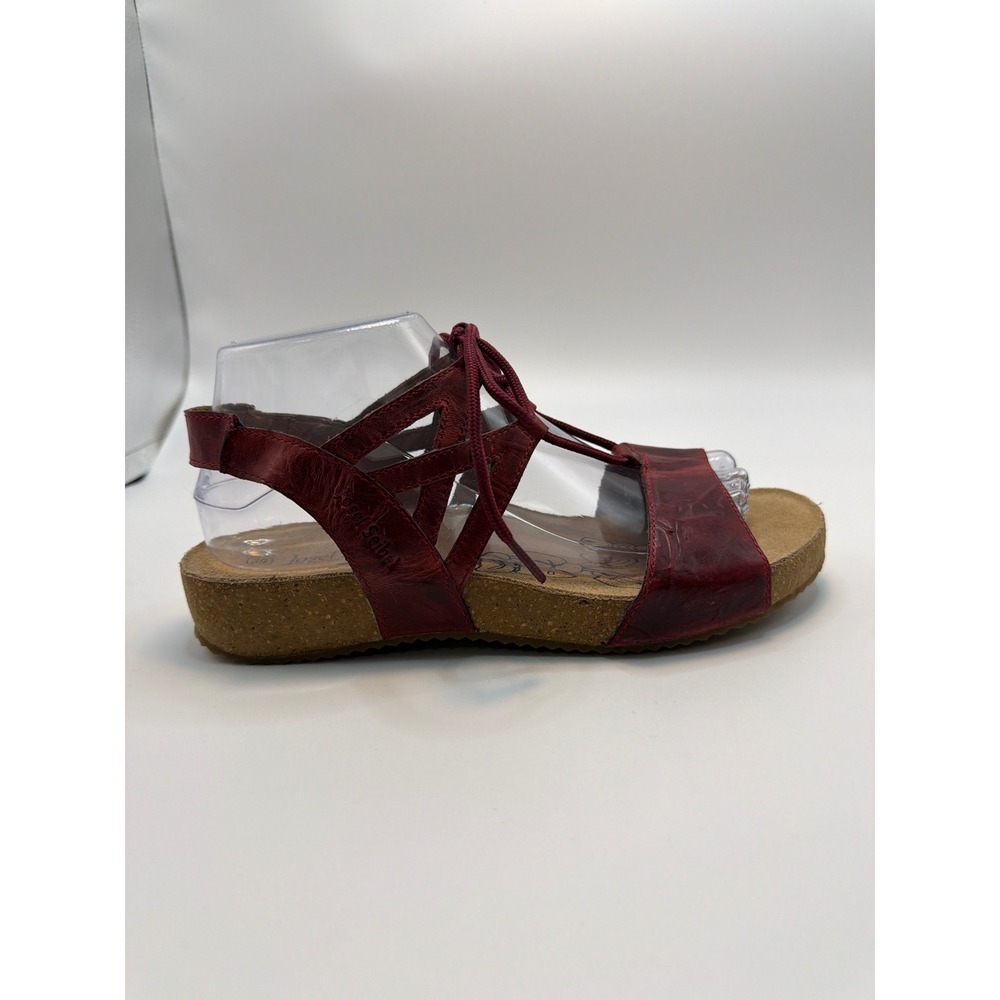 Josef Seibel Tonga 23 Womens Red Leather Lace‎ Up Gladiator Sandals Size 39 EU